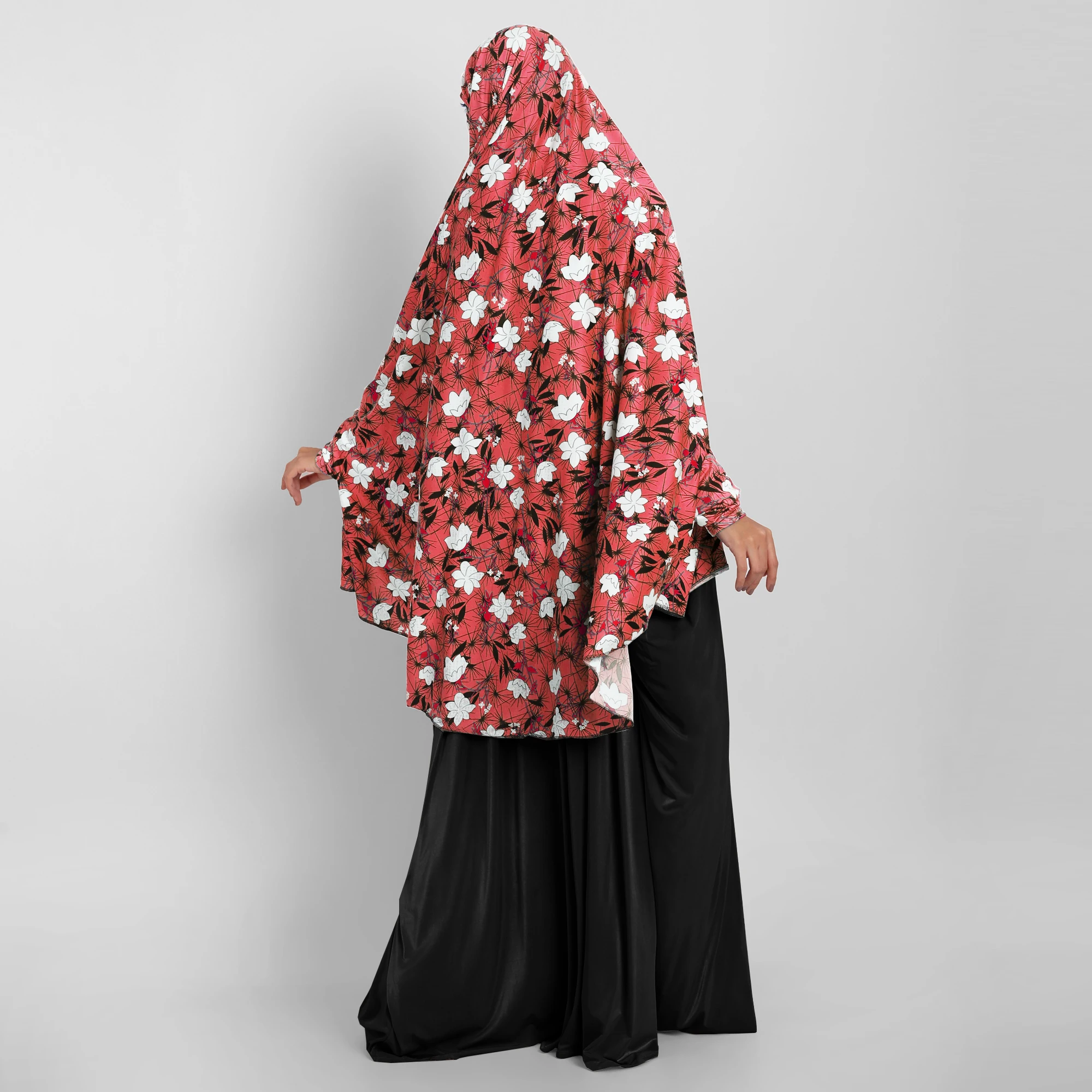 Soft Premium Quality Floral Printed Viscose Lycraa Stretchable Long Women Instant Khimar Makhna Hijab