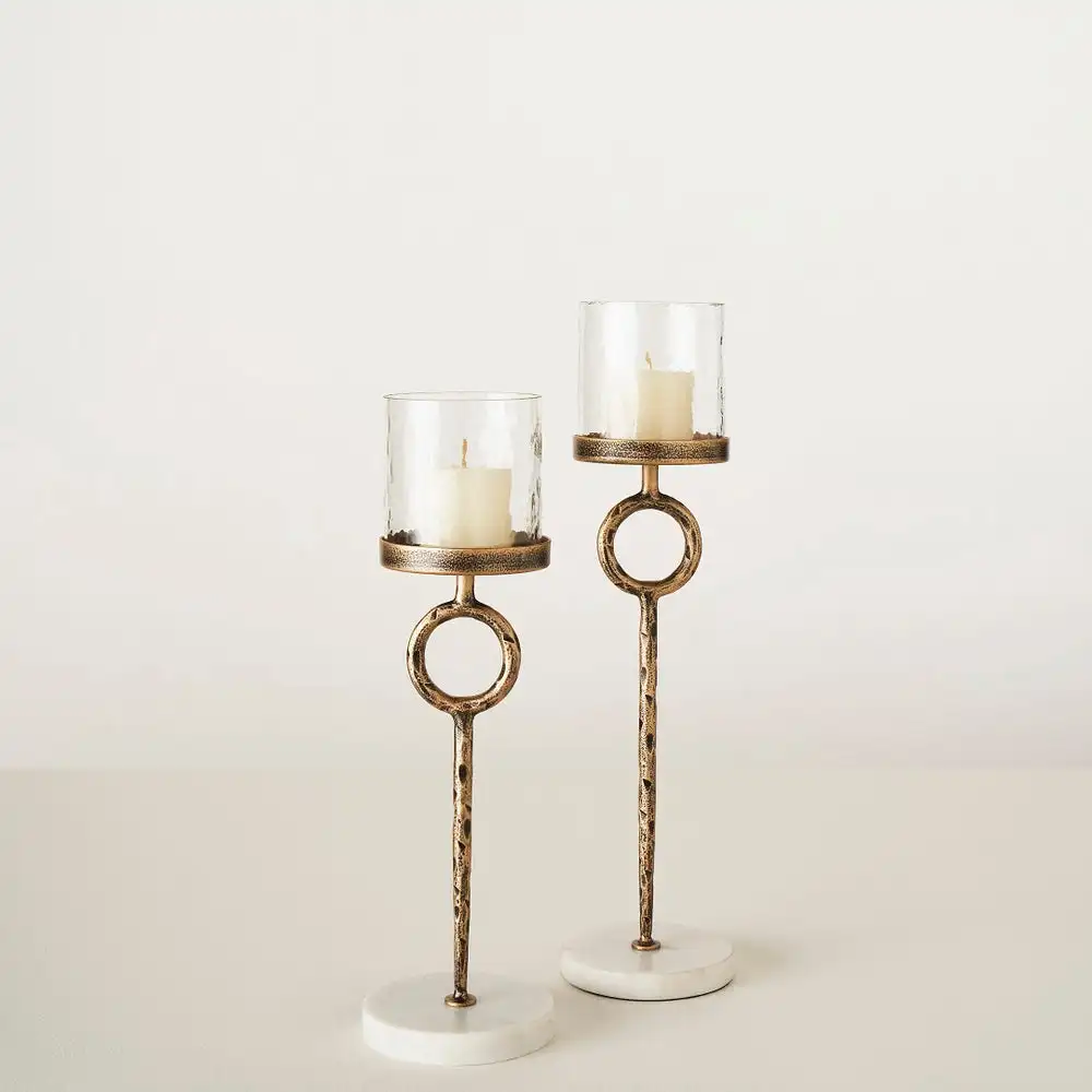 Vintage Cast Metal Marble Rim Taper Candle Holder Iron Decorative Candle Stand Wedding Dining Christmas Parties Table Lamp Decor