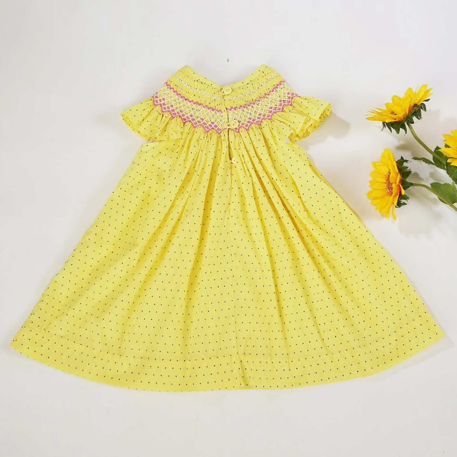 Baby Clothing Baby Dresses Little Girl Smocked Dresses Yellow Short Cotton Customized Accept From Vietnam Supplier
