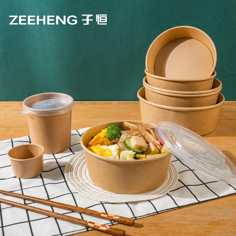Disposable food grade ZEEHENG kraft paper salad bowl noodle cup with lid