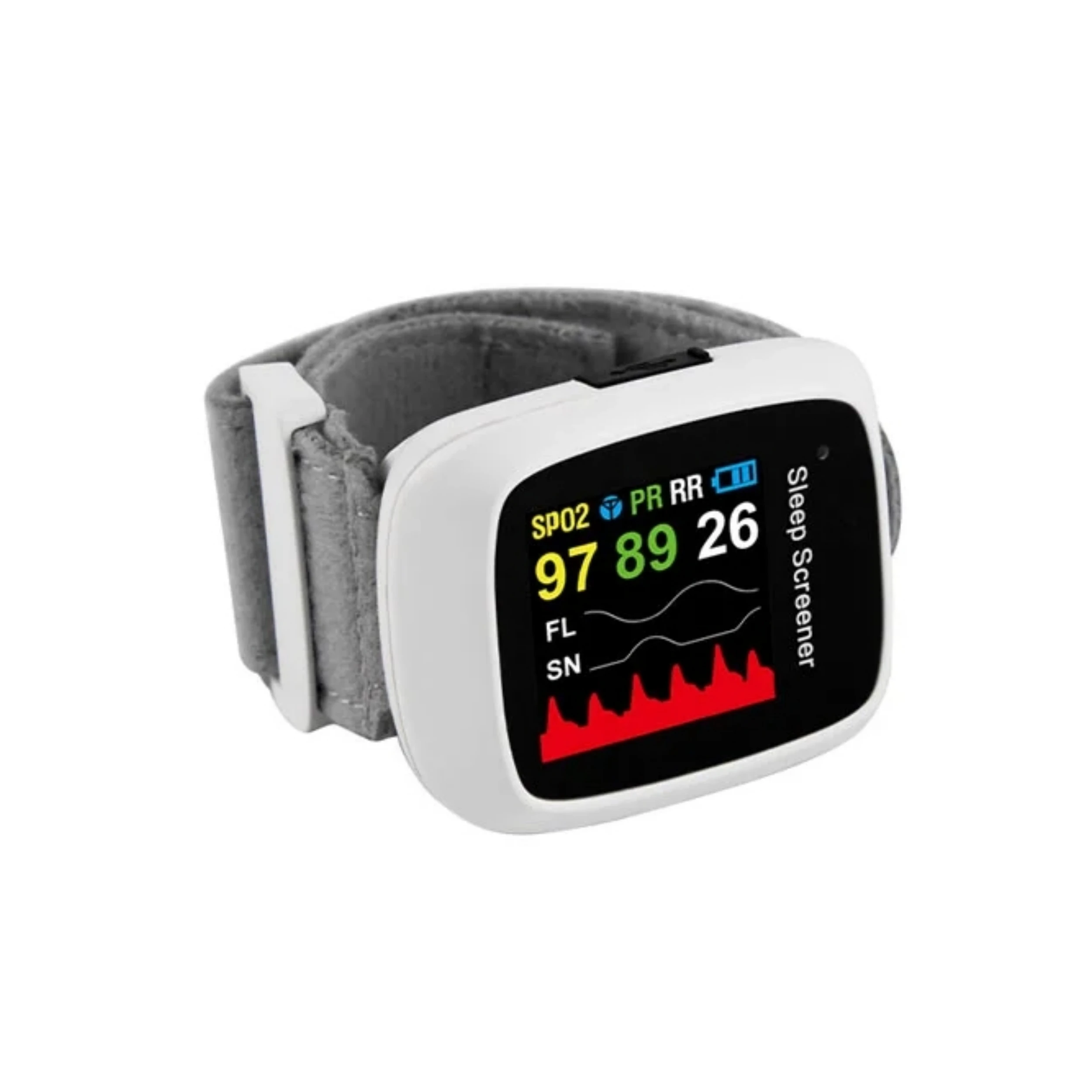 Wrist Design 24 Hours Sleep Screener SpO2, PR, Respiration rate, Air flow and Snoring Continuous Monitor