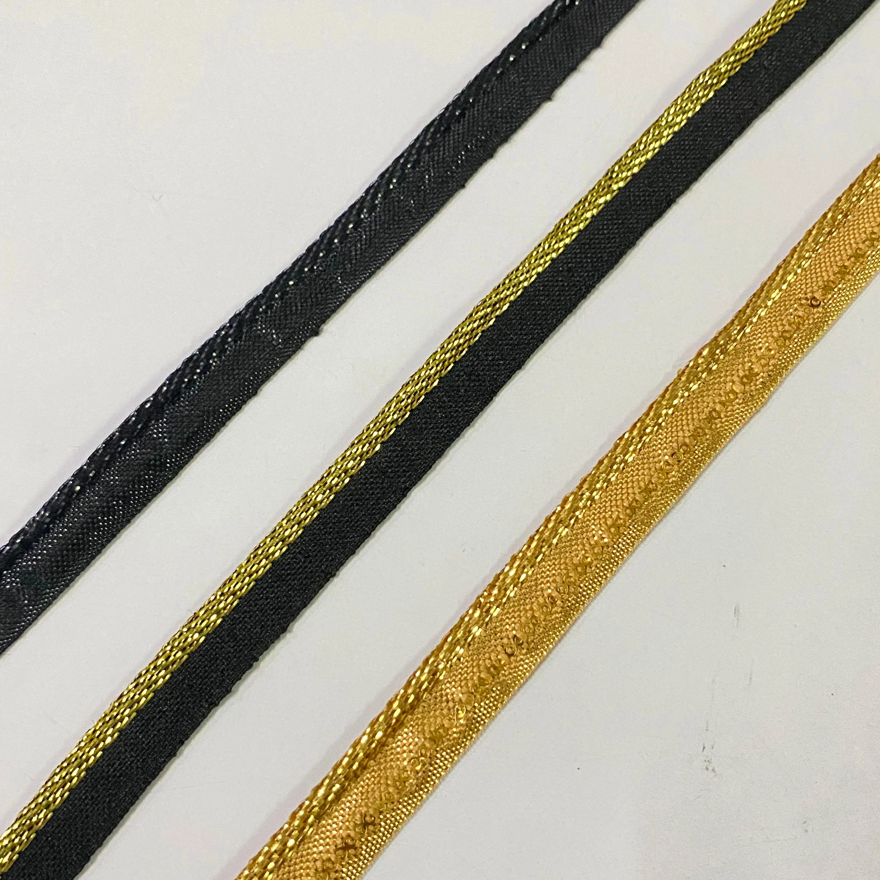 Gold Cordedge Ribbon Embroidery Piping Trim for Pillows, Lamps, Draperies, 3/8 Inch, Black/Gold