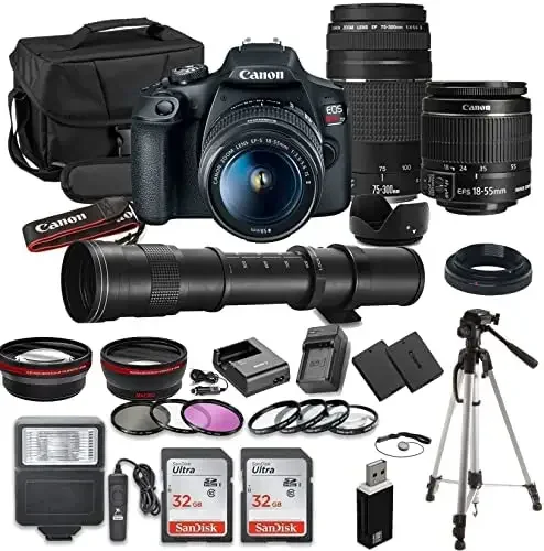 Bonus Price Rebel T7 DSLR Camera|2 Lens Kit with EF18-55mm + EF 75-300mm Lens, Black