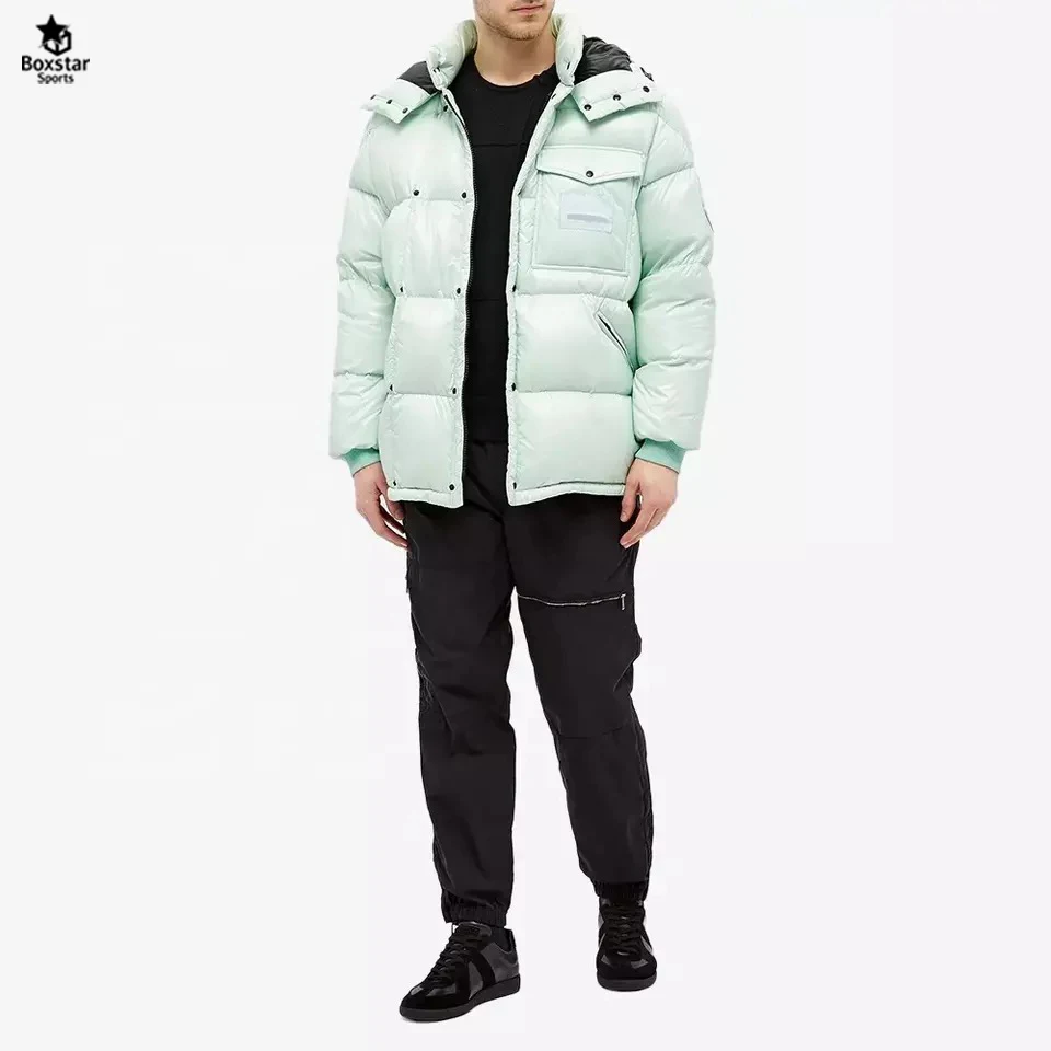 Hot Selling Custom Winter Warm Bubble Puff Jacket Jacquard Zip Funnel Neck Men Puffer Jacket Down jacket