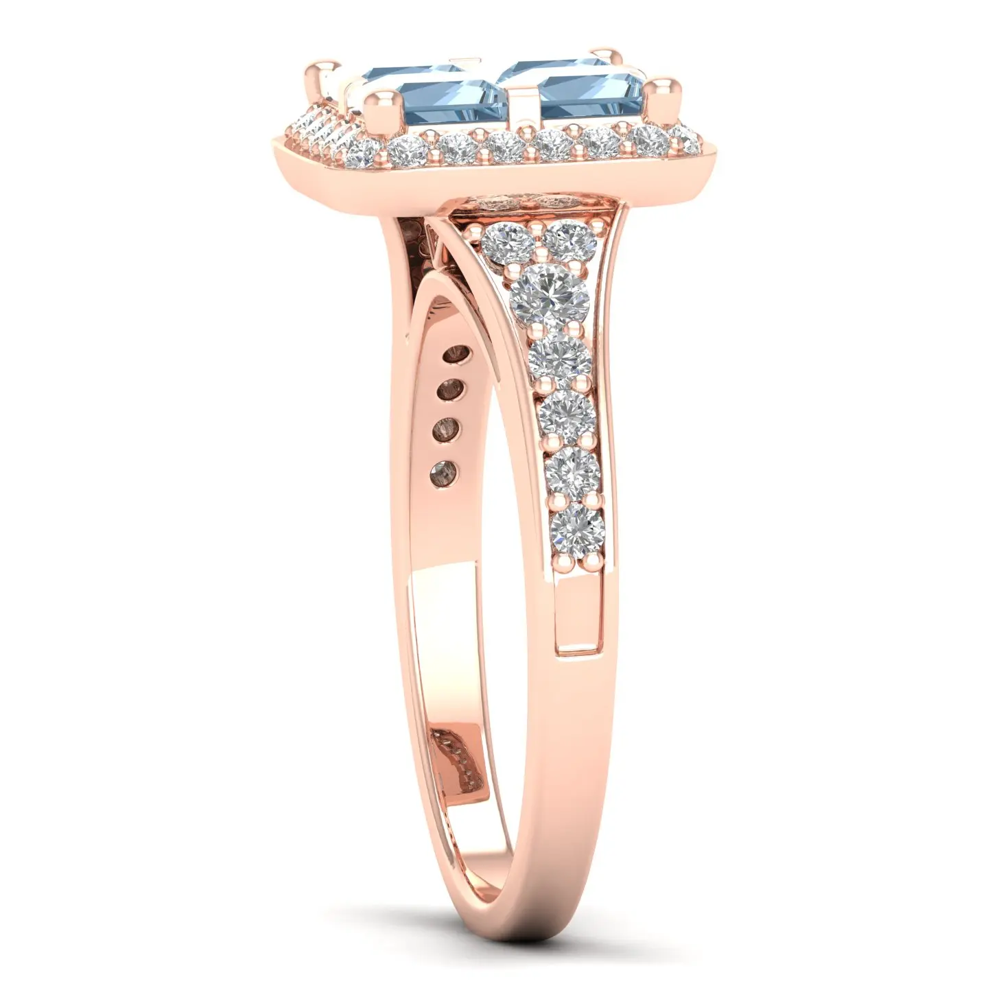 REYES Best Selling 14K Solid Rose Gold Diamond Engagement Rings for Women Genuine 1.56 Carat Aquamarine Gemstone Fine Jewelry