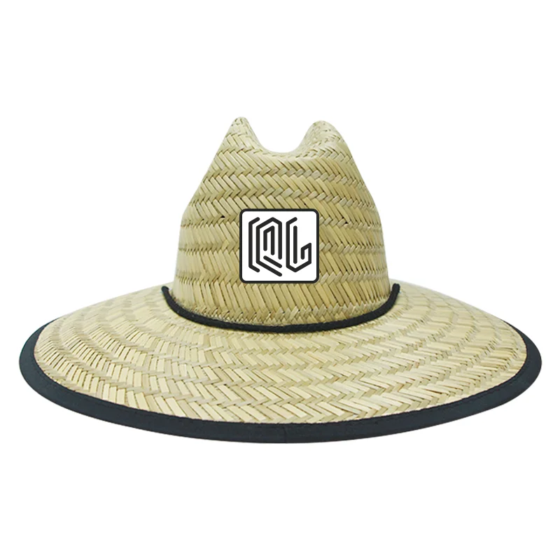 custom logo Lifeguard Straw Hat Under Brim pvc patch UV Protective Summer Large Shade men straw hats