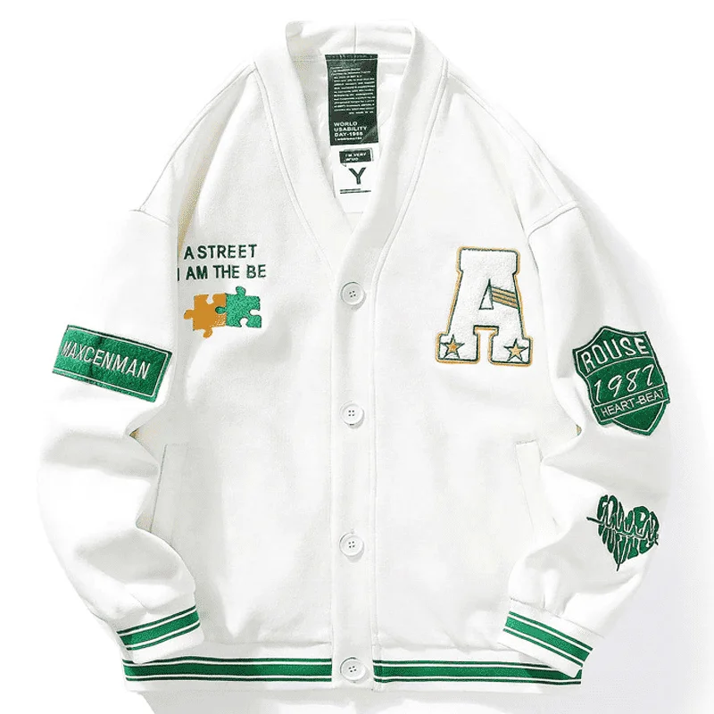 Mens bomber chenille patch work jacket winter letterman jackets embroidered work wool jackets