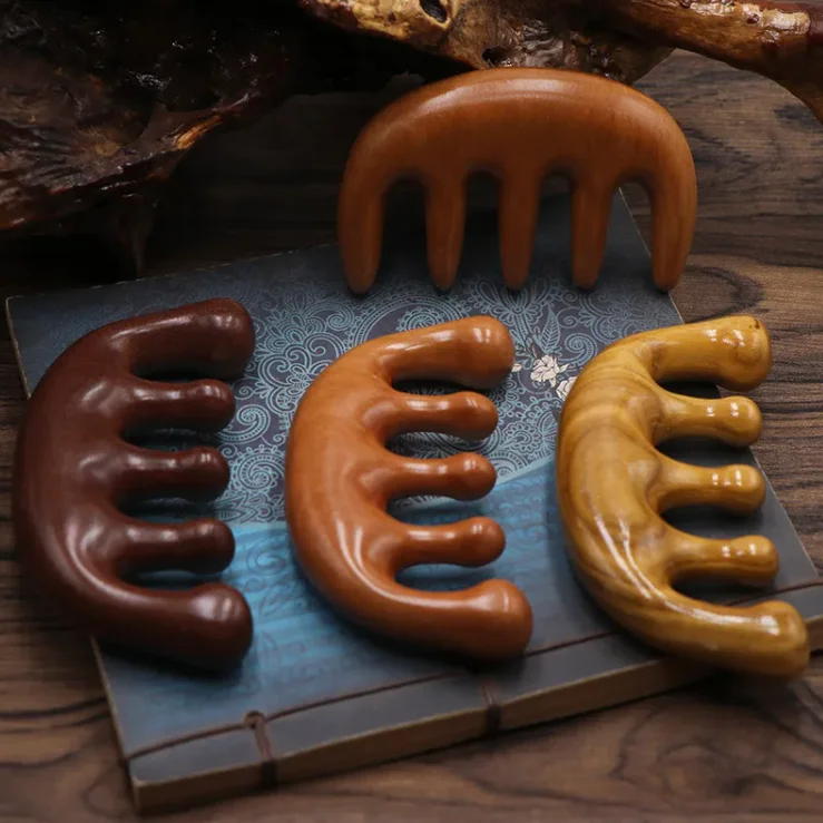 WholesalFactory sales Natural wood Wide Tooth Massager Comb Anti-Static Styling Wet Hair Comb for Head Acupuncture Point Massage