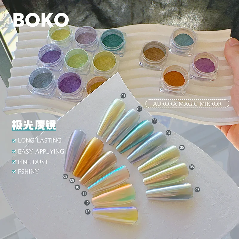 BOKO  Aurora Mirror Nail Powder Metallic High-end Colorful Moonlight Mirror Nail Fine Glitter Powder