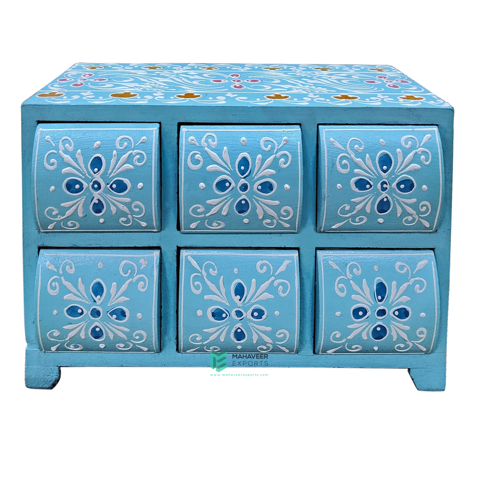 Best Selling Fine Hand Painted Wooden 6 Drawer Mini Chest of Drawers Newly Designed Small Storage Organizer Furniture for Home