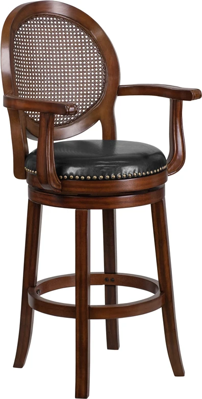 Hot Sale New Arrival Mahogany Leather Fabric Rattan Cane Wooden Bar Counter Stool Solid Wood Rattan ClassicStool Bar Chair