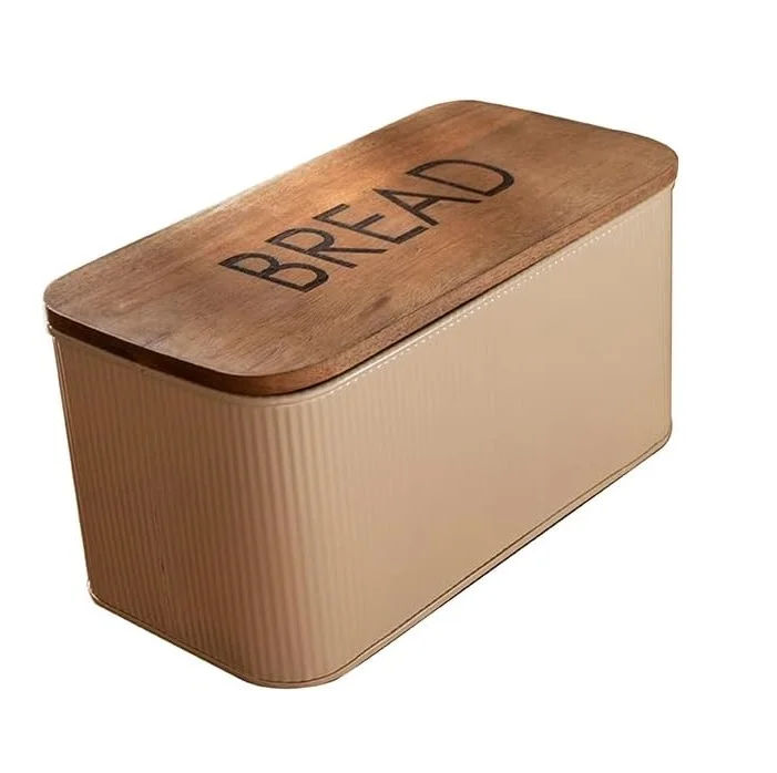 Hot Selling Custom Logo Bread Box Metal and Wood Storage for Freshly Baked Bread for Kitchen Home Use PC Plastic