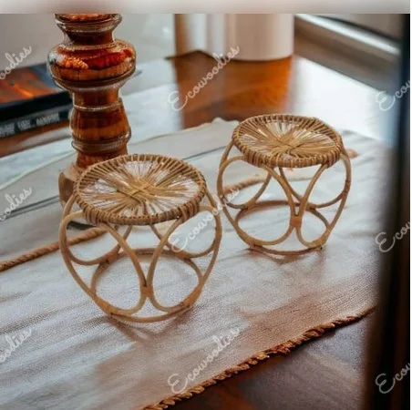 Luxurious Aesthetics Buff Color Round Wicker Rattan  Side Table Rattan Console Table for Living Room Bedroom Farmhouse & Balcony