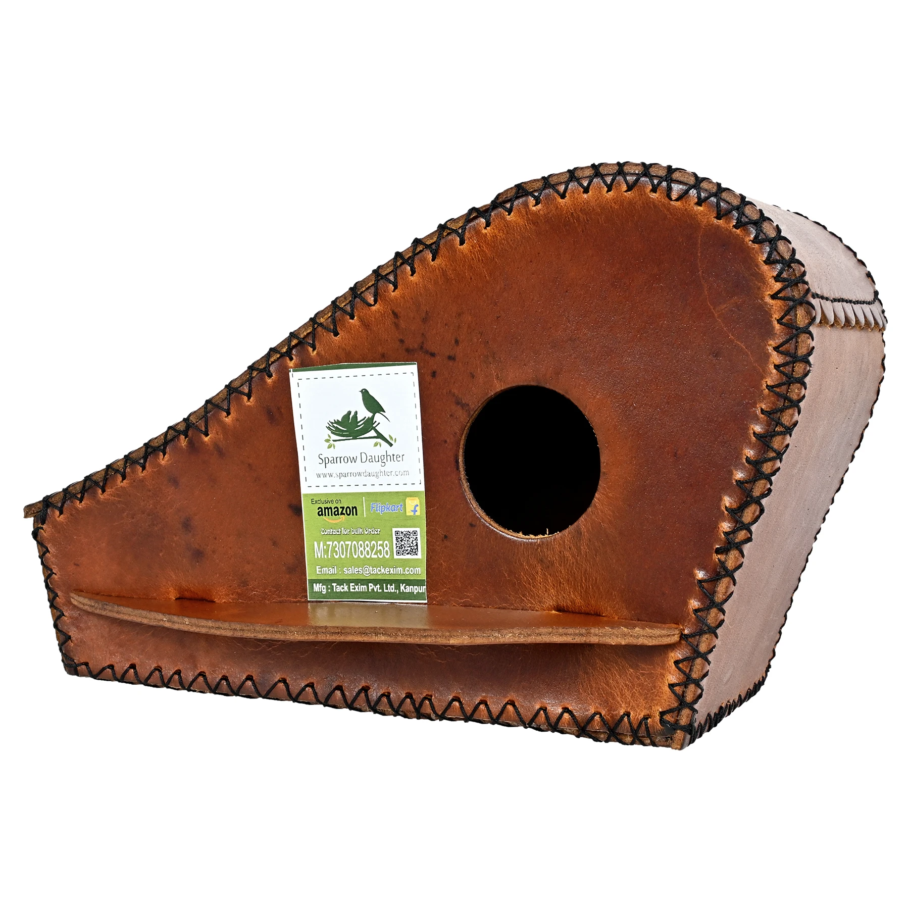 LEATHER CRAFETD HAND STITCHED BIRD HOUSE NESTING BOX WALL/ TREE MOUNTED MAX SPACE CUSTOMIZATIN AVAILABLE