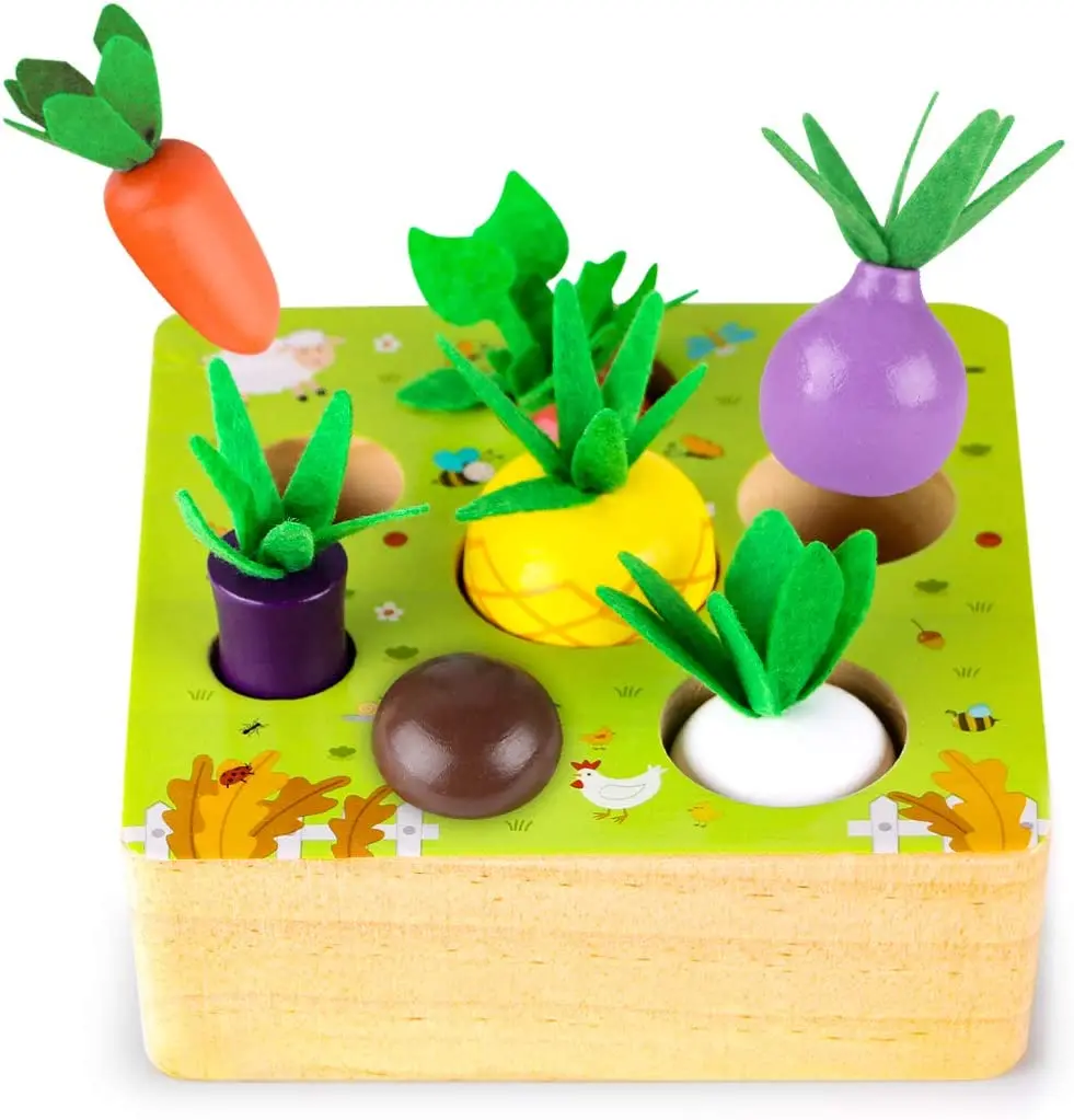 Wooden Farm Harvest Game Montessori Toy Educational Learning Toy Shape Sorting Vegetable & Fruits Toy
