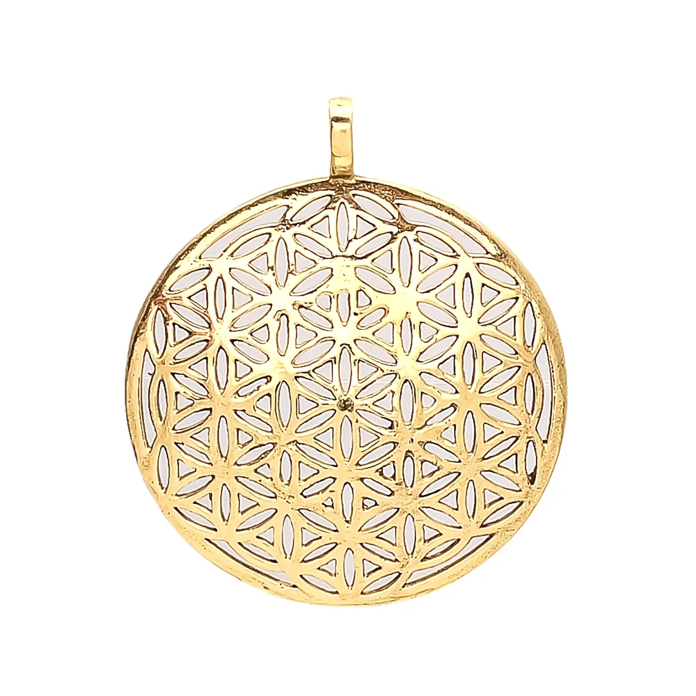 Flower of Life Pendant in Gold Non-Precious Metal A Sacred Geometry Symbol for Healing, Seed of Life Metal Pendant