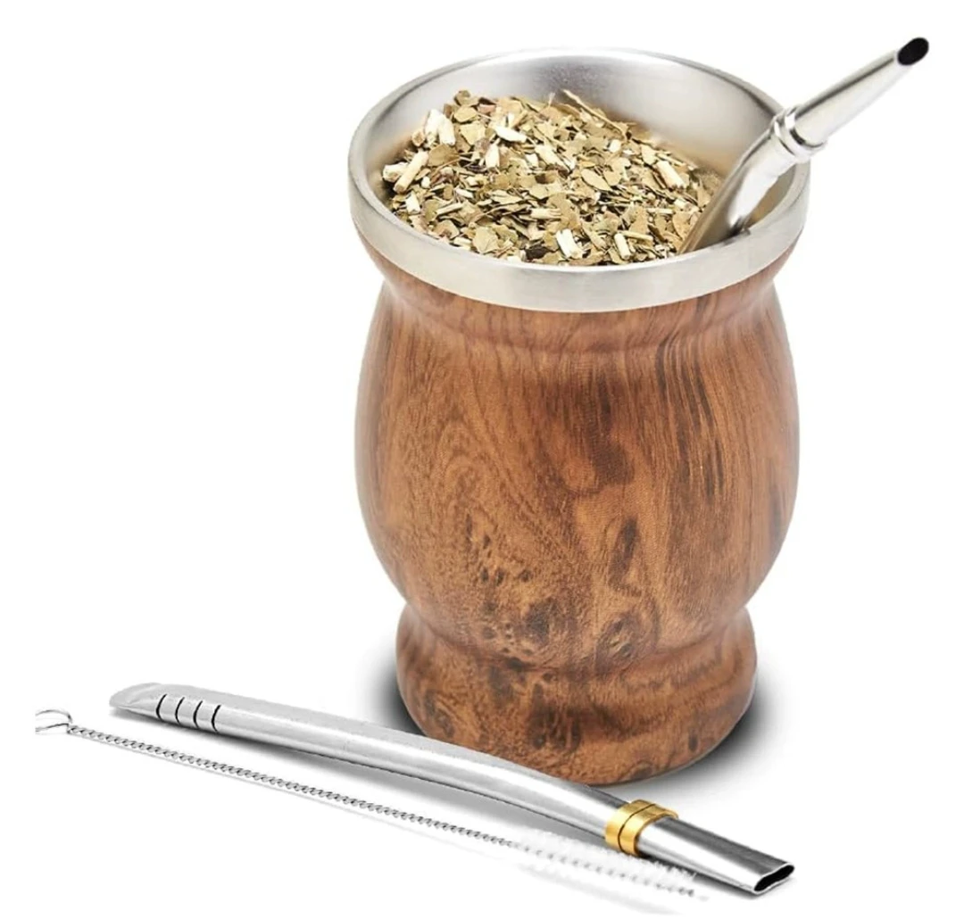 KAIYANGE 8 унций Бразильская чайная чашка Yerba Mate Двухстенная Изолированная из нержавеющей стали yerba mate с соломой