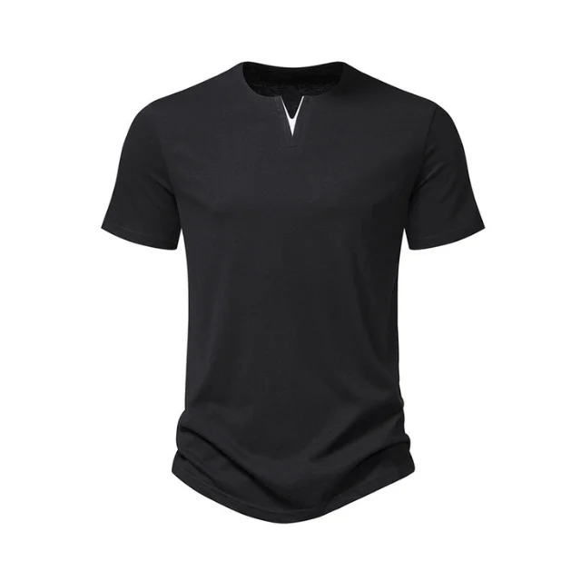 New Mens T Shirt Pure Color V Collar Short Sleeved Tops Tees Men T-Shirt Black drop shoulder T-Shirts Fitness Cotton men clothes