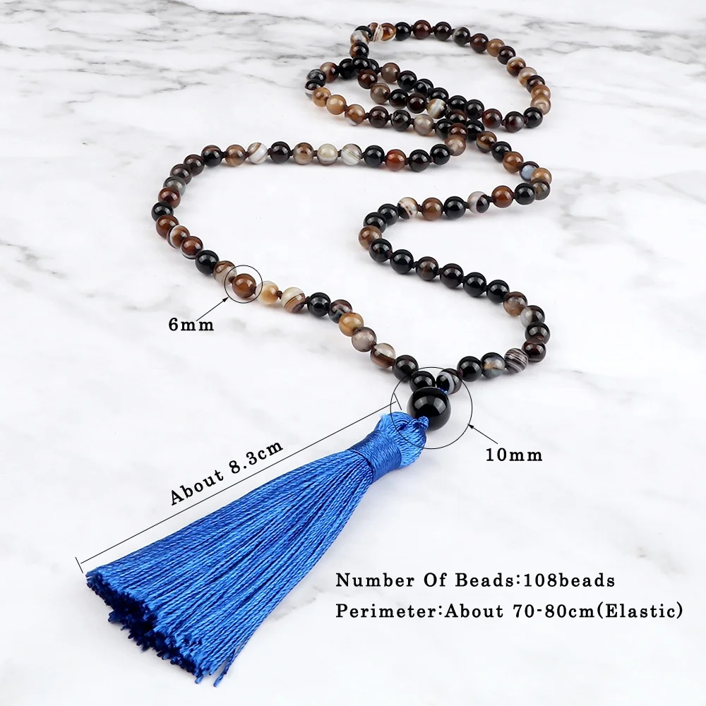 Wholesale 100% Natural Mixed Color Agate Rosary Mala 108 Beads Gemstone Necklace Jewelry Meditation Japamala For Men Women Gifts