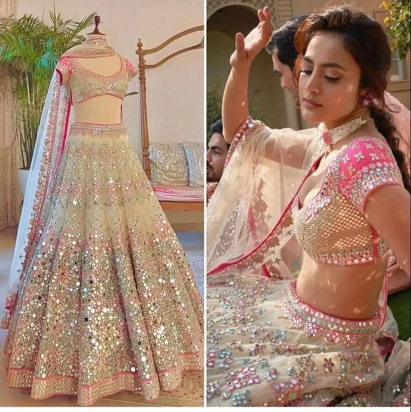 Fashionable Adults Soft Net Real Mirror Lehenga Cancan Canvas Patta Work Choli Indian & Pakistani Clothing Sequins Embroidery