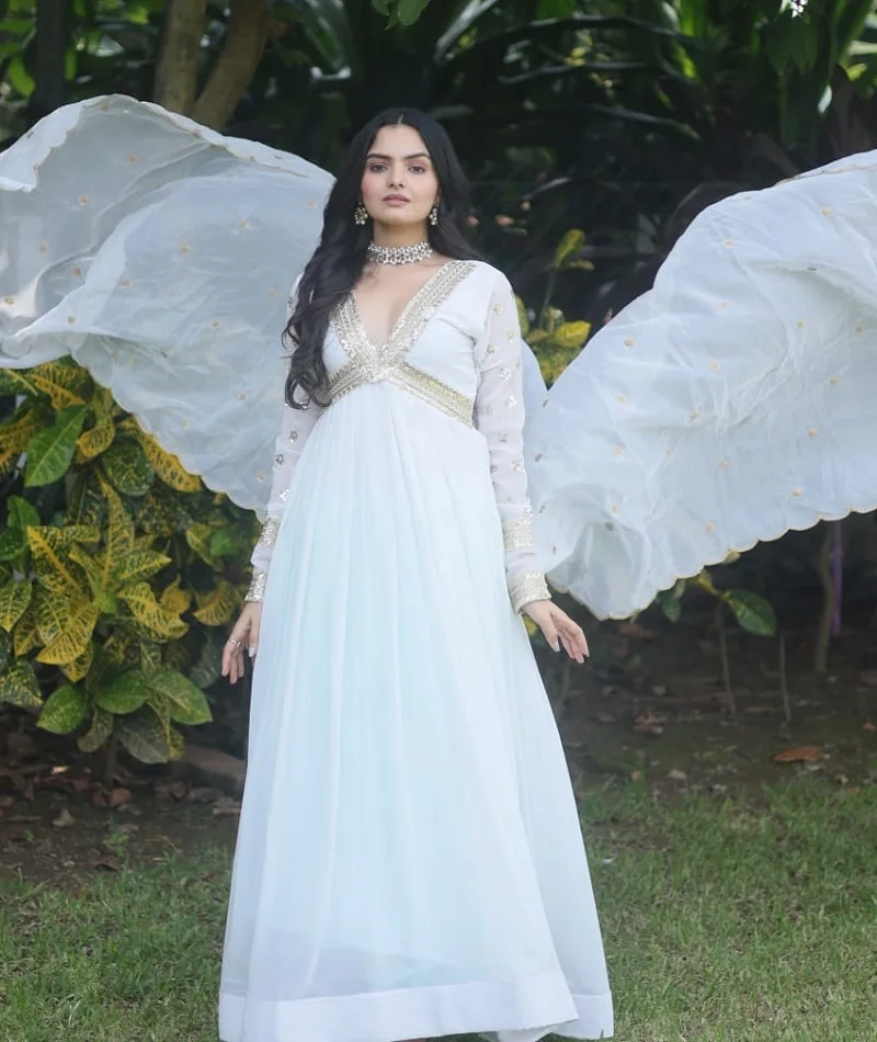 Indian Ethnic wear Faux Blooming with Embroidery Zari Sequins work Semi Stitch Anarkali Wedding Function Gowns with Canvas Patta