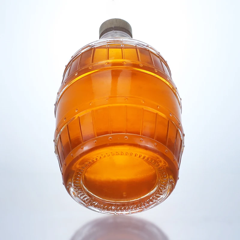 1000 ml barrel shape clear glass bottle with cork cap for vodka tequila rum gin whiskey
