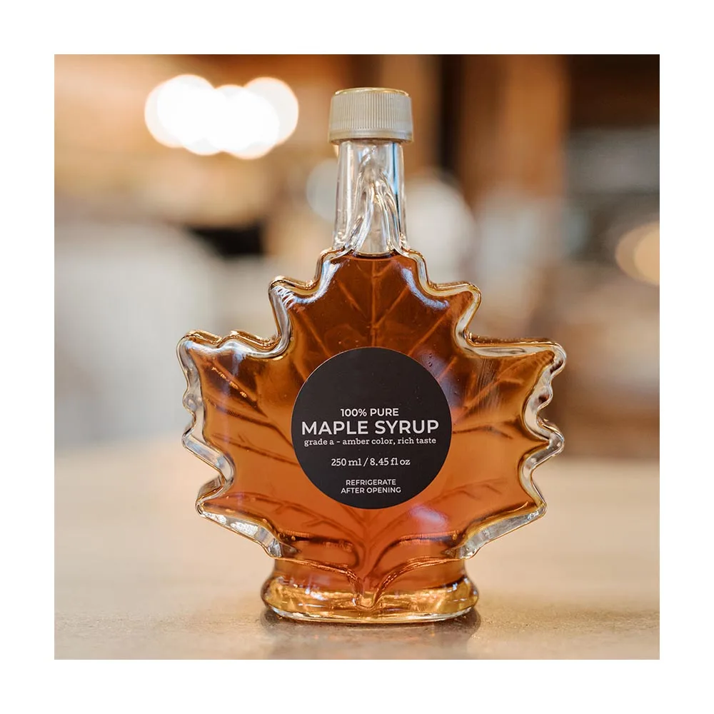 wholesale 170ml 370ml 500ml Maple Syrup Bottles Glass Maple Syrup Bottles with Loop Handle with Black Ribbed