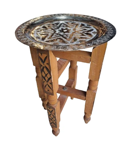 Handcrafted Design Rounded Steel Top Moroccan Antique Coffee Table Royal Engraved Moroccan Metal Table