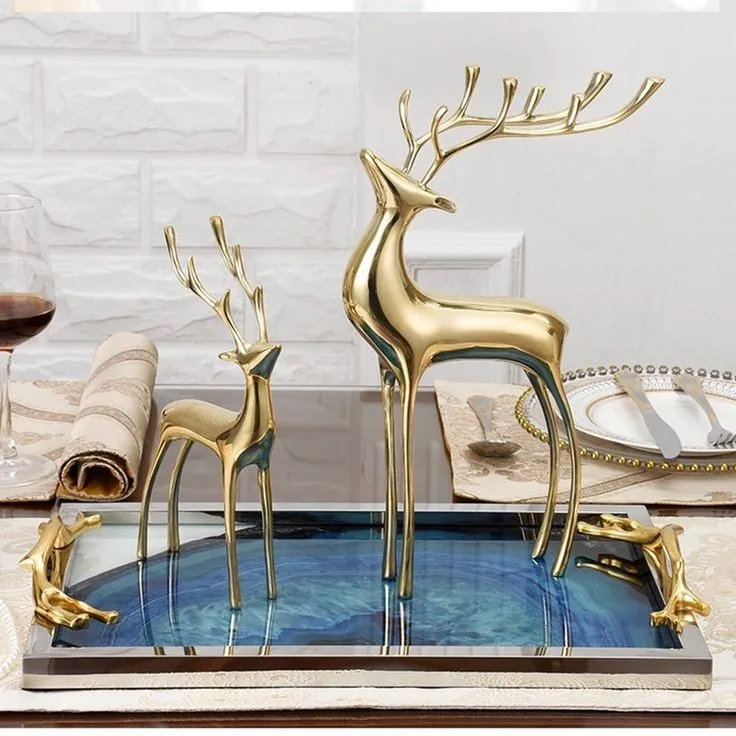 Christmas Gift Golden Table Decoration Home Decor Vintage Metal Animal Ornament Brass Deer Statue Figurine Made In India 2023
