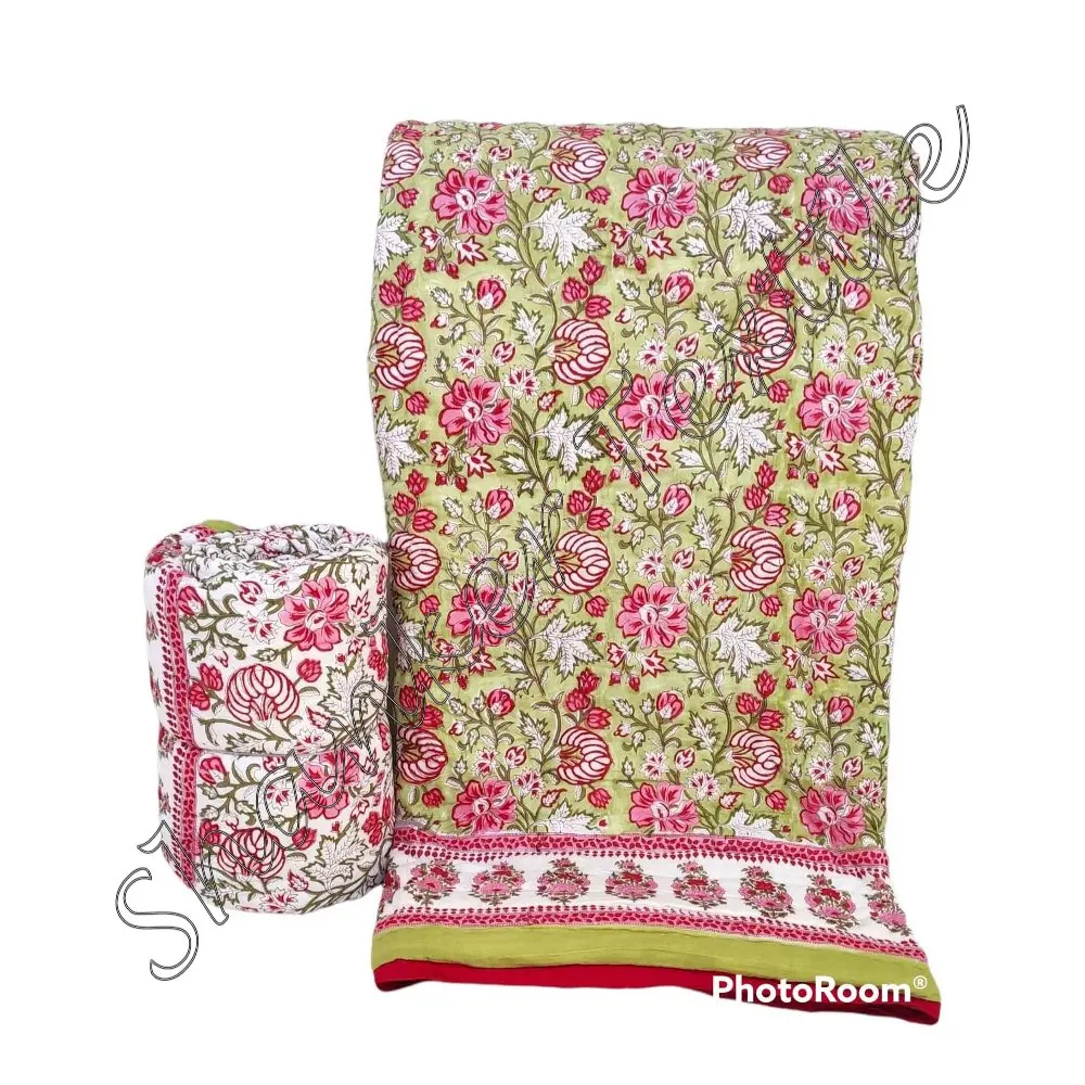 Latest Bedspread Blanket Indian Cotton Floral Print Jaipuri Decor Rajai Queen Coverlet Ethnic Indian Bed Spread Home Decor Throw