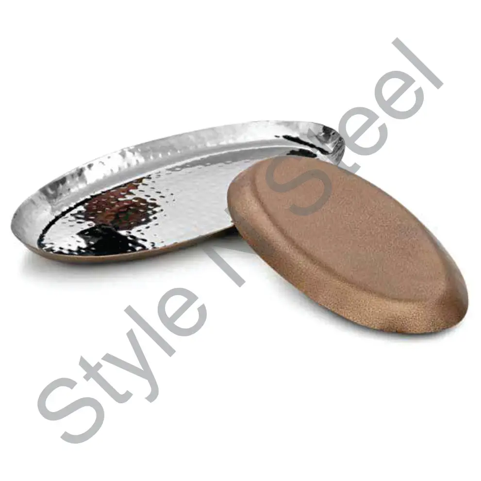 Single wall hammered with dark gold color handle Kitchen fried pan set Stainless Steel Oval Platter at wholesale price