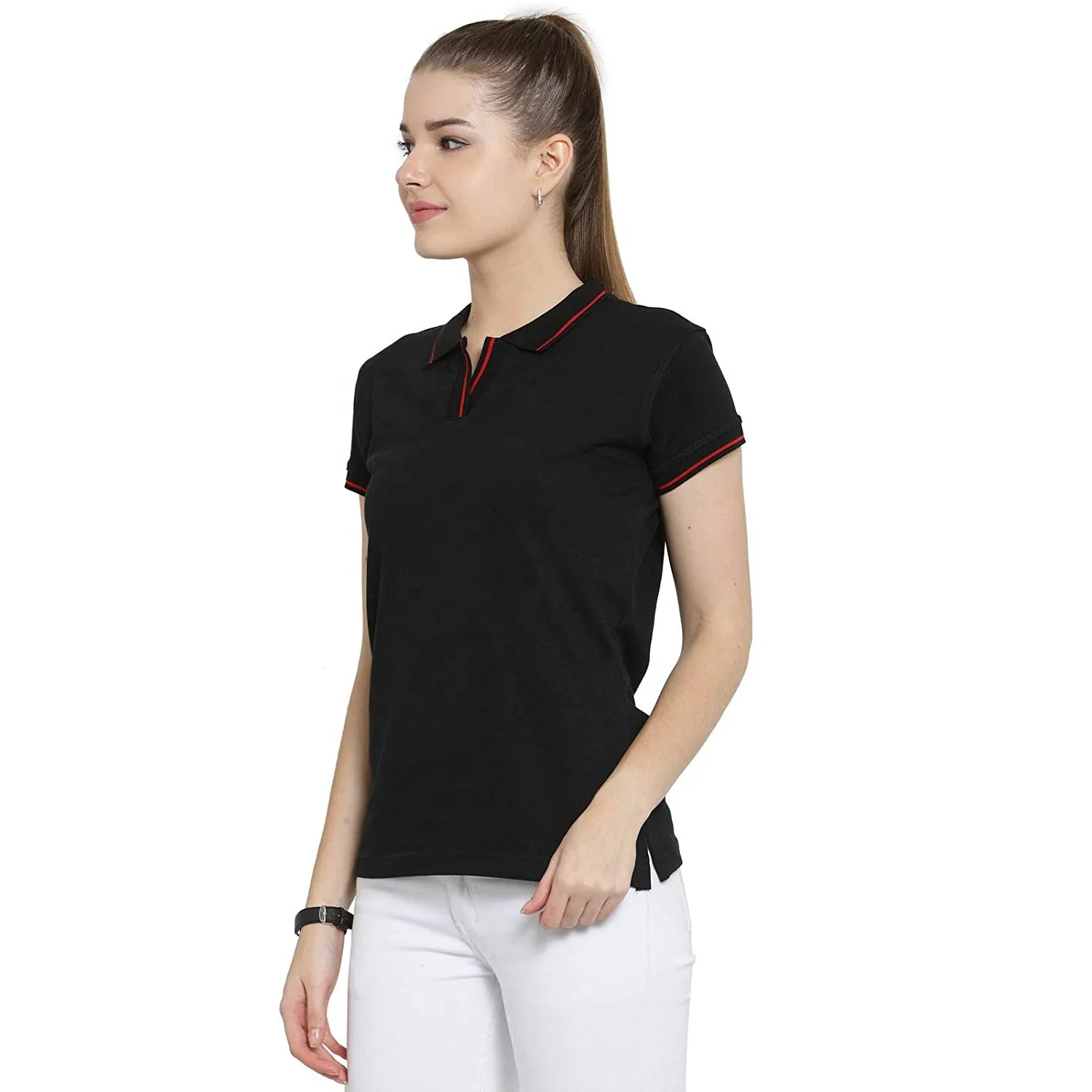 Summer lapel sports T-shirt ladies large size cotton pique short-sleeved high quality loose compassionate polo shirt for women
