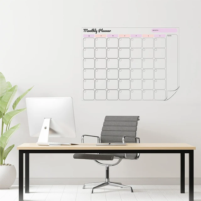 Dry Erase Monthly Planner Organizer Model-1  Reusable Durable Polystyrene Material Holds The Surface With Static Electricity