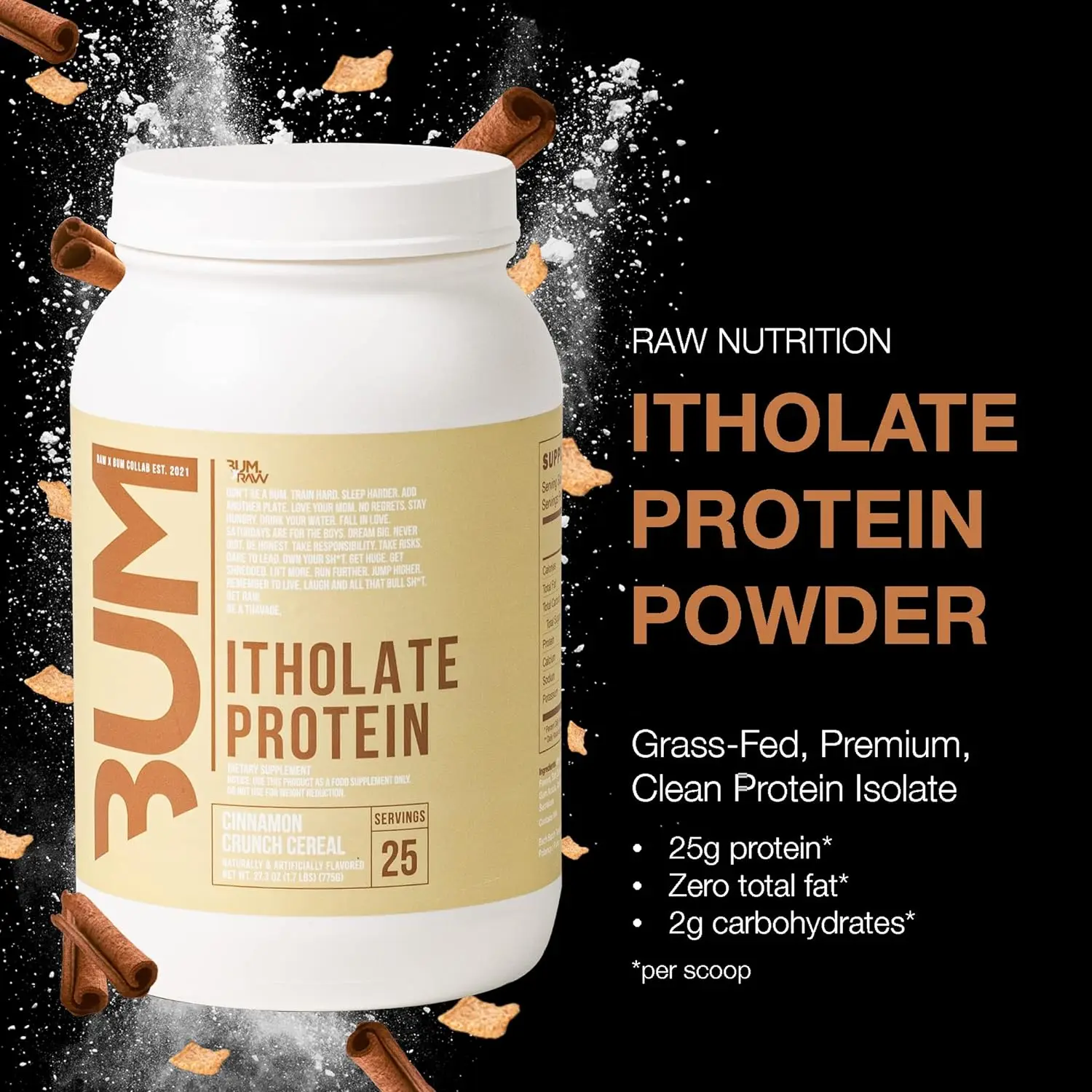 Whey Isolate Protein Powder, Cinnamon Crunch (CBUM Thiolate Protein) - 100% Grass-Fed Sports Nutrition Powder for Muscle