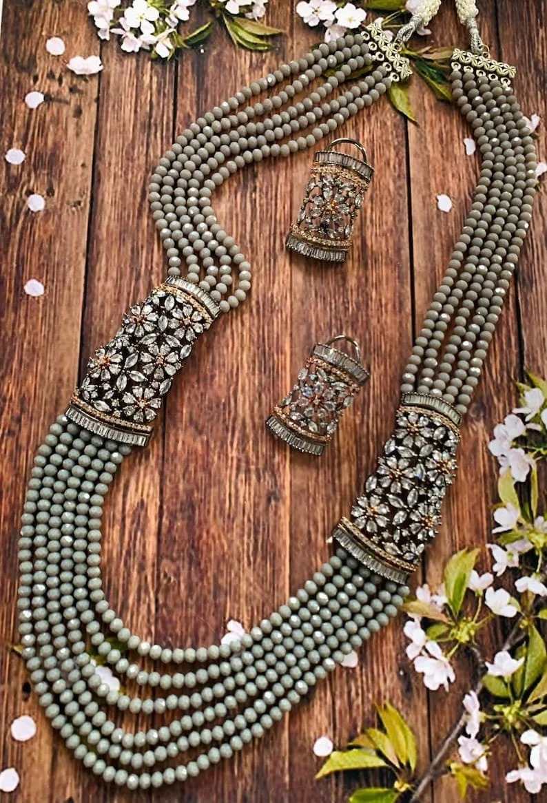 New Natural Stone Ruby Emerald Rose Quartz And Beads Stone Brass Necklace For Women Lines Best Jewelry  Set