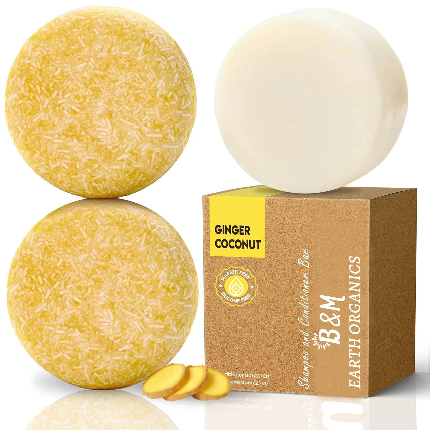Shampoo Bar Ginger Coconut pH Balanced Hair Growth Anti Hair Loss Regrowth Solid Soap Sulfate Silicone Free For All Hair Type