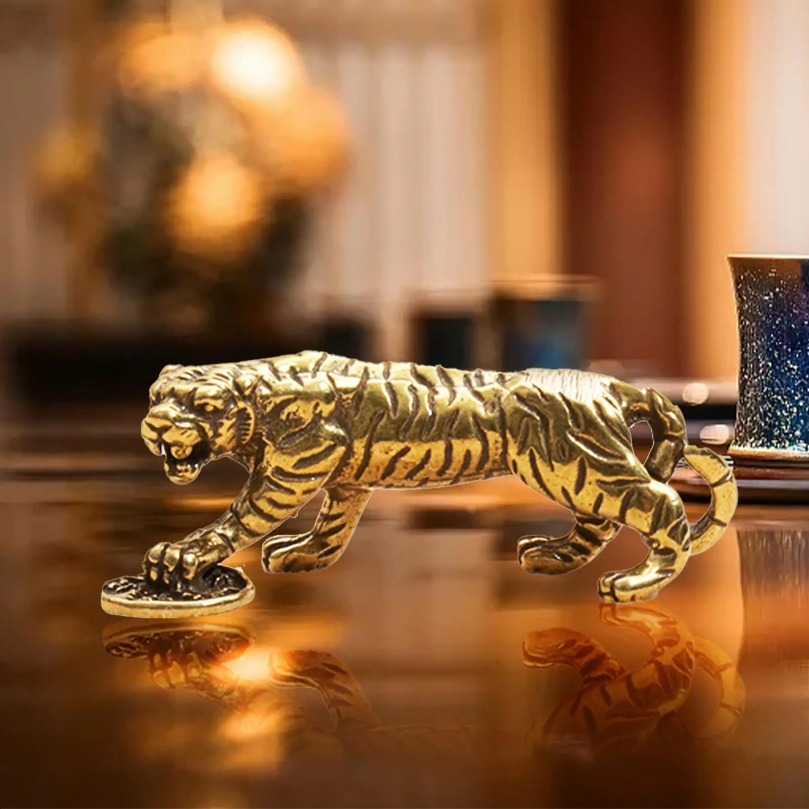 Brass Tiger Walking Tiger Sculpture Miniature Chinese Style Antique Brass Figurine Decor Desk Decoration Home Animal Ornament