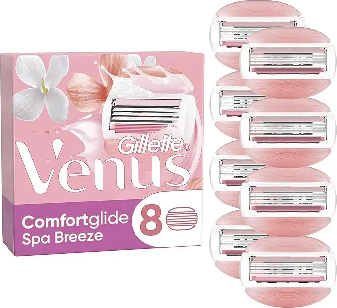 Gillette Venus Comfortglide Razor Blades for Women, Lubrastrip with A Touch of Botanical Oils, Spa, 8 Count, Pack of 1