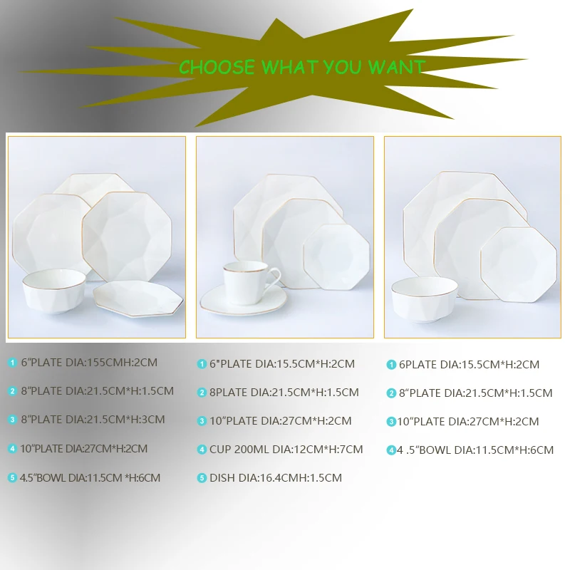 Gold Rim Bone China Porcelain Dinner Plate Dinnerware Sets Wholesale Luxury Ceramic Tableware set home porcelain dinner set