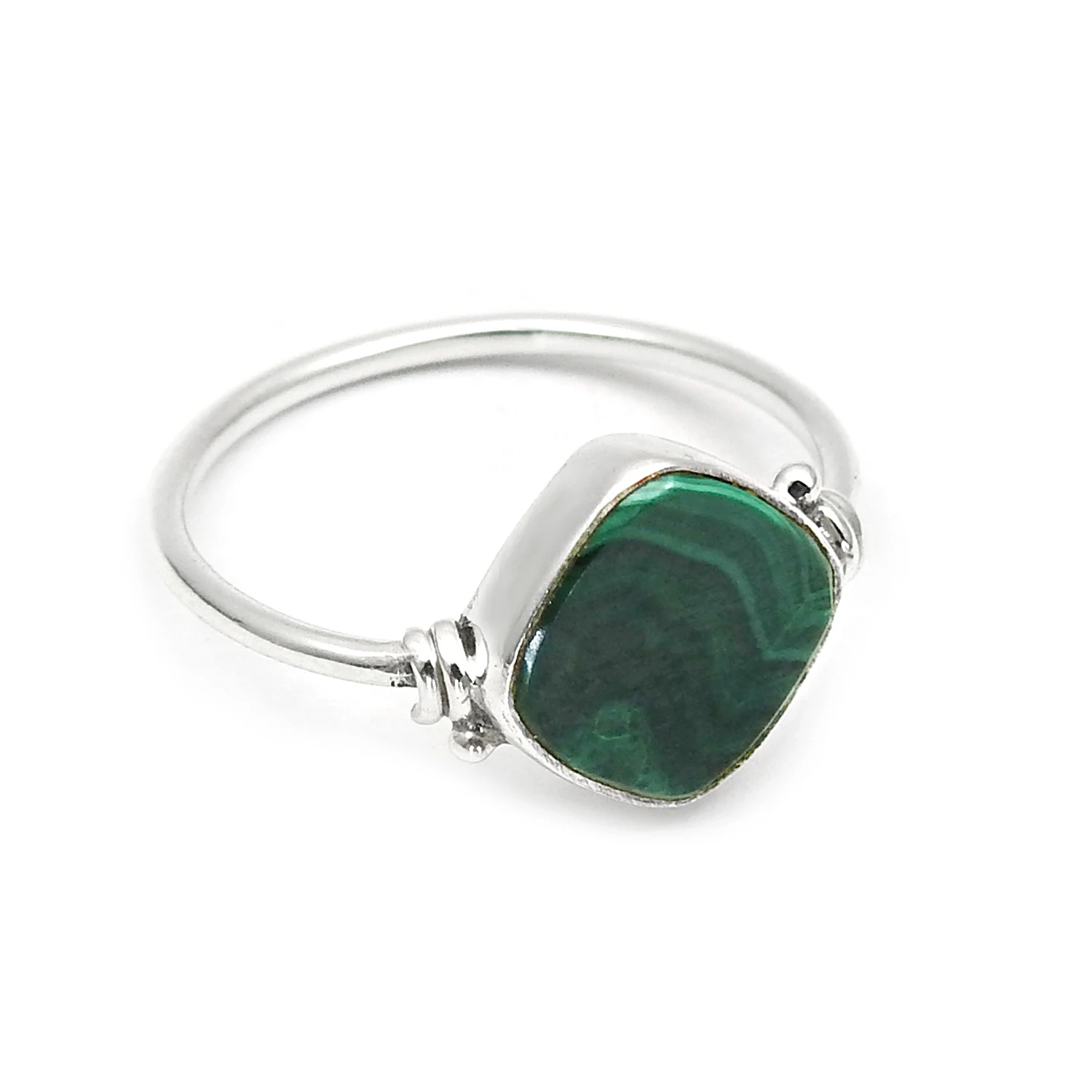 Natural Green Malachite Gemstone 925 Sterling Silver Cushion Shape Ring For Woman Girls Handmade Jewelry Wholesale Factory Price