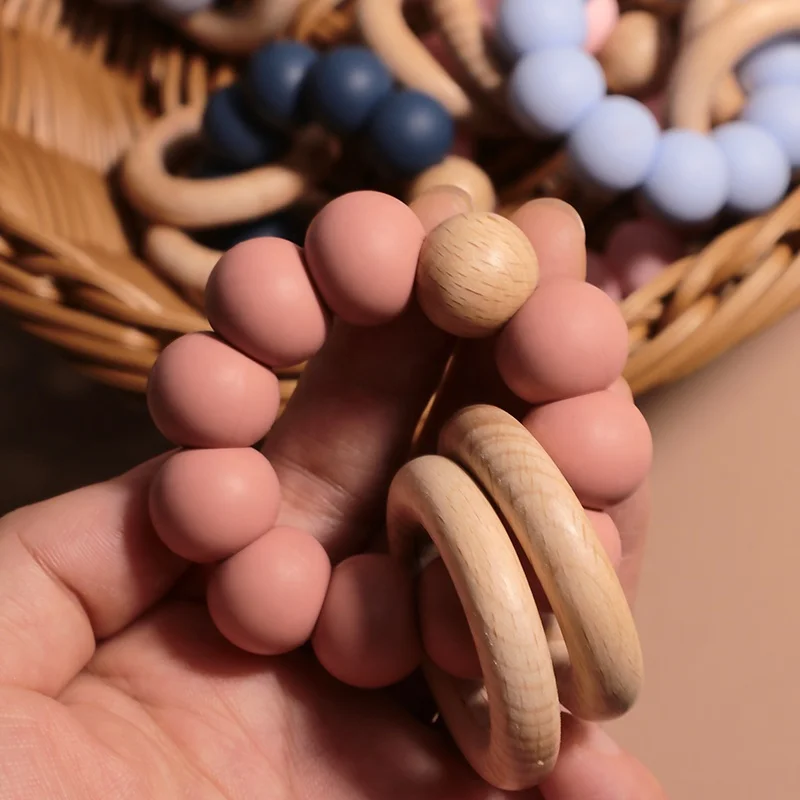 LoveBond Handmade Wood Baby Teether Rattle Wood Ring Baby Play Toys Rudder Ring Teethers Teething Toys Bracelet Baby Teether