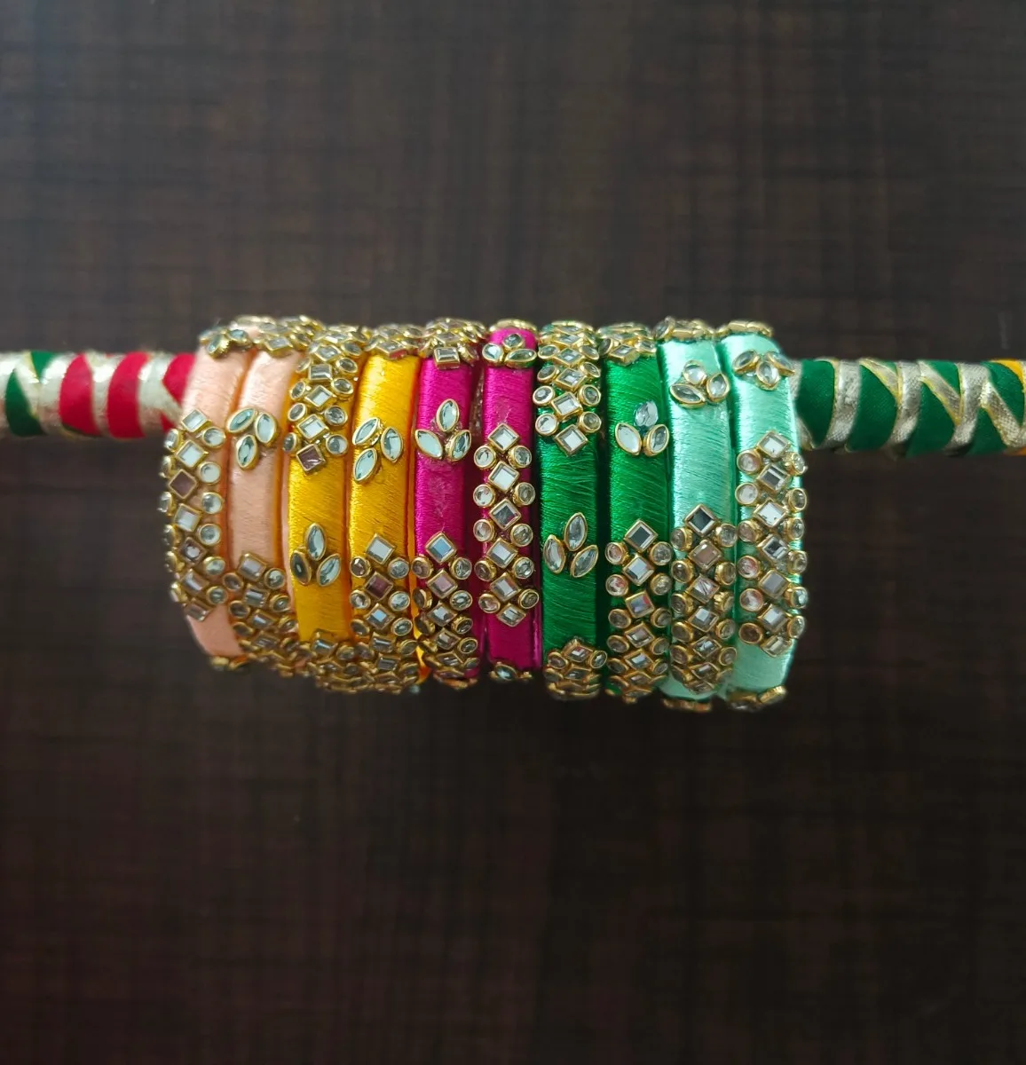 Colourful Silk Thread Stone Bangles Bollywood Style Wedding Gift Bulk Party Favor Fancy Indian/Pakistani Bridal Fashion Jewelry