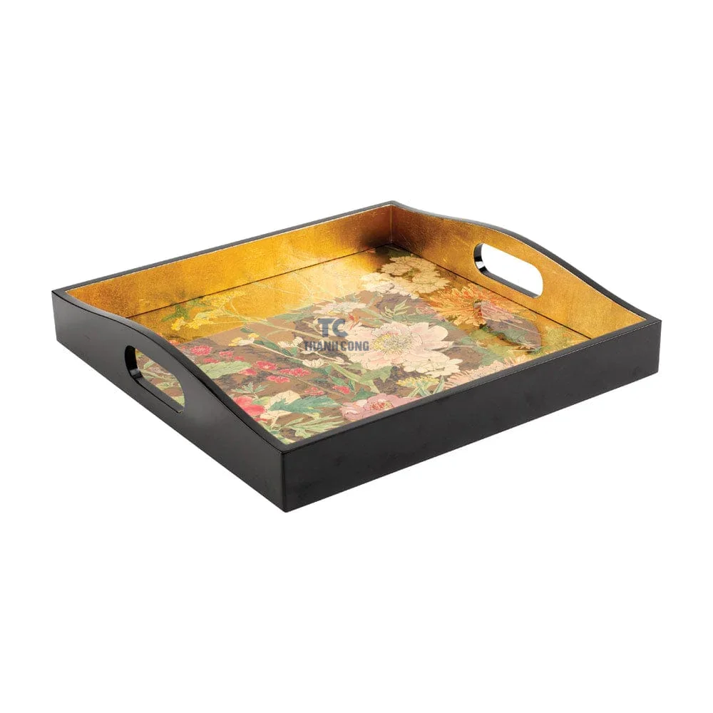 Round Decorative Lacquered Wood Trays for Your Home or Table Printed Color Lacquer Wood Tray Serving Trays
