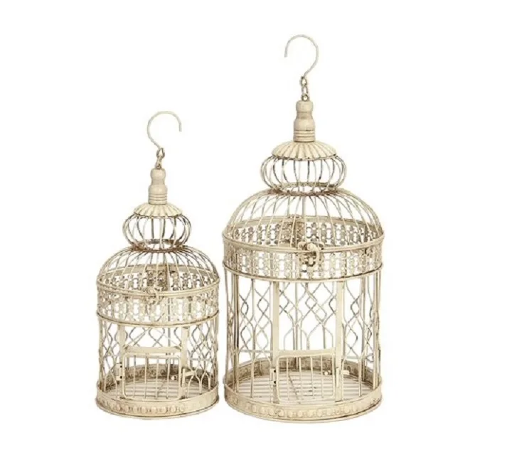 Set of Two Different Sizes Simple Small Birdcage in Cylinder-Shaped Wire Metal Pet Parrot Cage Steel Birdcage in Box Packaging