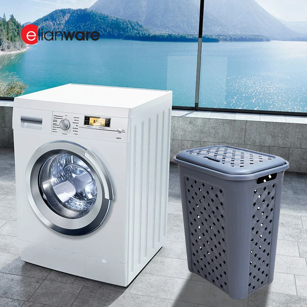 Elianware Universal Multi Usage Household Plastic Laundry Basket With Enhanced Flip Lid With Handle