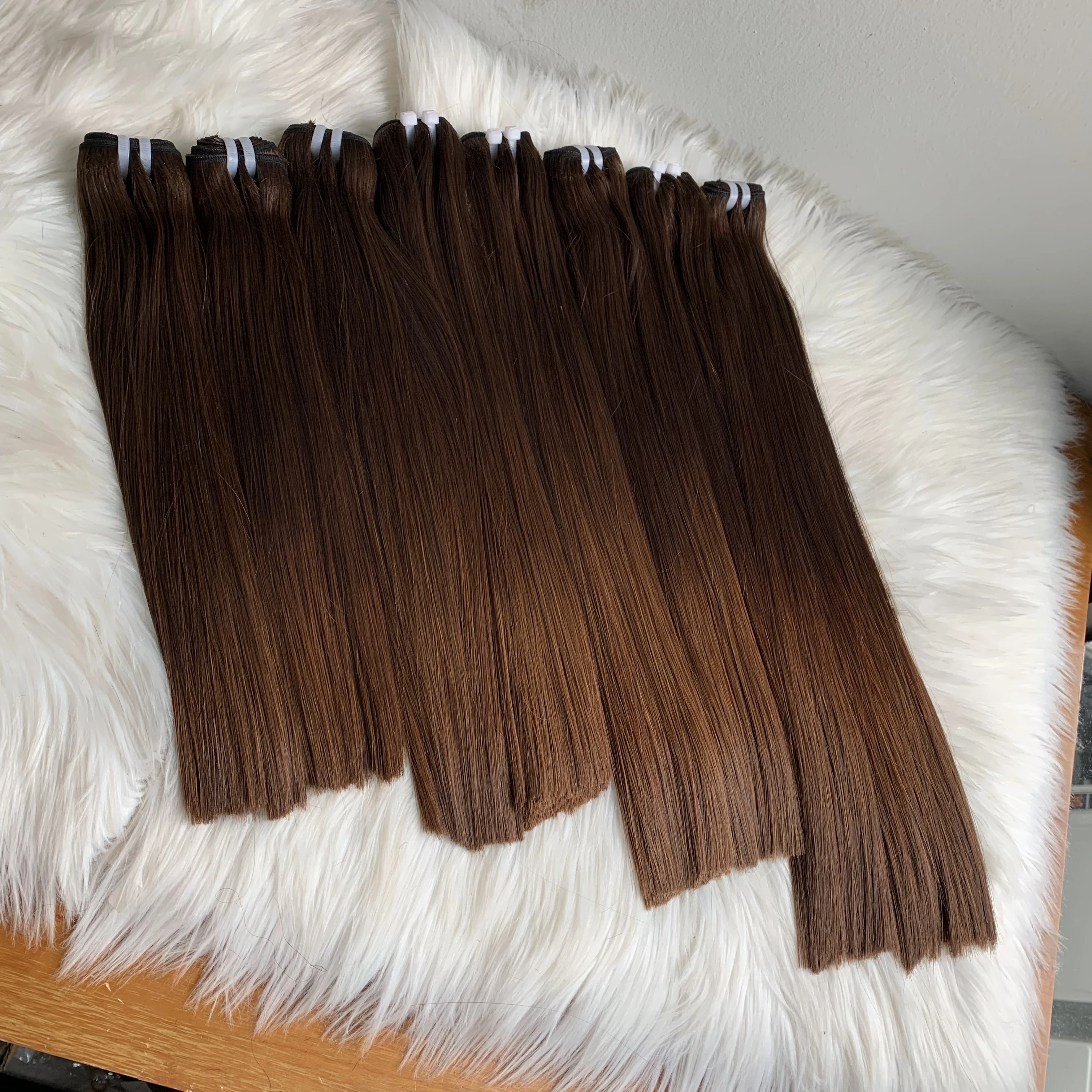 SDD BONE STRAIGHT CHESTNUT DARK BROWN BUNDLES RAW MATERIAL NATURAL VIETNAMESE HUMAN HAIR EXTENSIONS FROM FACTORY