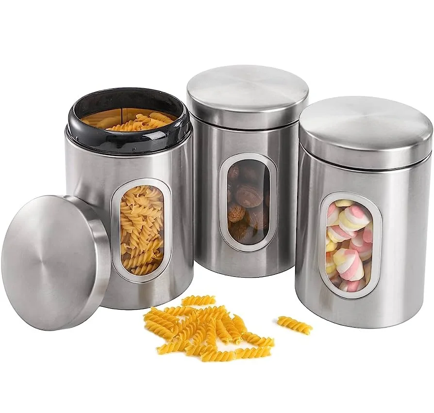 Kitchen ware items for Home Metal Stainless Steel Canister Set, 1000ml, 800ml, 500ml,  Buy Online at Best Price in India