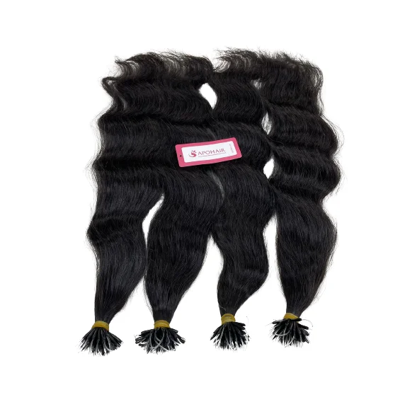 Wholesale Virgin Remy Natural Black Color Nano Plastic Tip Human Hair Extensions Natural Wavy Plastic Nano Ring Hair Extensions