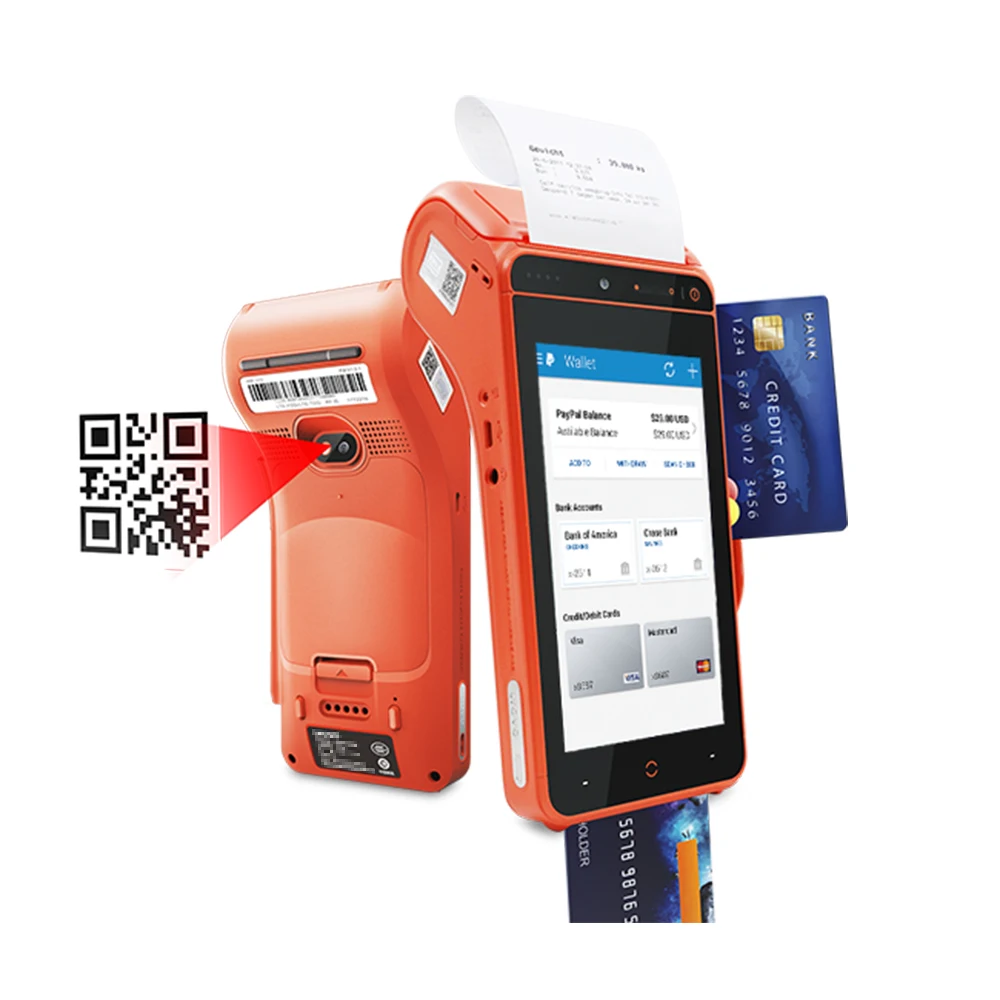 Handheld POS Terminal Machine Design Android Mobile POS Cash Register All in One Pos Systems with Barcode Scanner & Printer