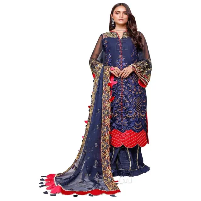 Indian Designer Pakistani Chiffon Mirror Embroidery Dress Salwar Kameez For Wedding and Party for Women Wholesale Rate